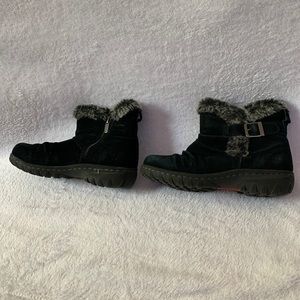 Black Furry Buckle Ankle Boots